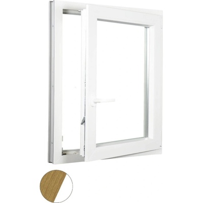 Aluplast plastové jednokřídlo 900 x 1500 mm Přírodní dub/bílá, Pravé, Trojsklo Ug= 0,7