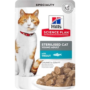 Hill's Hills Science Plan Feline Sterilised Cat Young Adult - с месо от пъстърва, за кастрирани котки от 6 месеца до 6 години 12 х 85 гр