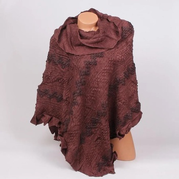 Image 1 of Кафяво плетено пончо с качулка и къдри