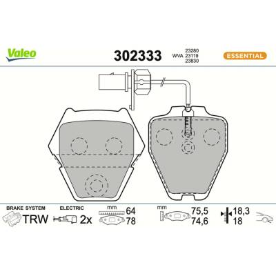 VALEO Sada brzdových platničiek kotúčovej brzdy 302333