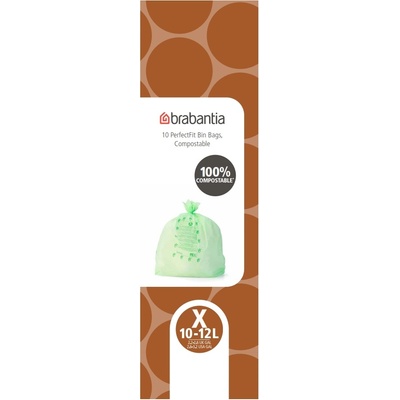 Торба за кош Brabantia PerfectFit Sort&Go/NewIcon/Bo Pedal & Touch размер X, 10-12L, 10 броя, зелени, биоразградими, ролка (1009431)