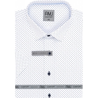 AMJ pánská bavlněná košile krátký rukáv regular fit VKBR1288 puntíkovaná bílá