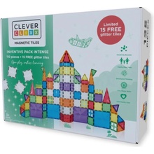 Cleverclixx Magnetická stavebnice intenzivních barev 110 ks+ 15 třpytivých ks