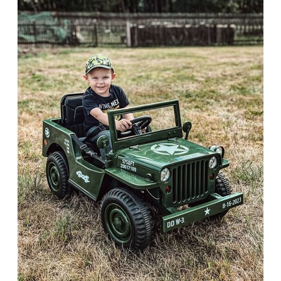 Mamido Dětský elektrický vojenský Jeep Willys 12V7Ah Army zelená