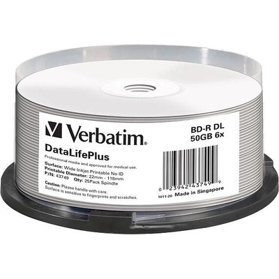 Verbatim BD-R 50GB 6x, printable, cakebox, 25ks (43749) – Zbozi.Blesk.cz