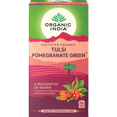 Organic India Tulsi s granátovým jablkom a zeleným čajom Ajurvédsky čaj porciovaný 25 vreciek