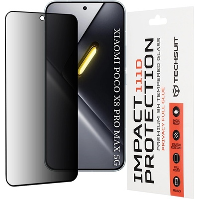 Techsuit Стъклен протектор за Xiaomi Poco X8 Pro Max - 111D Privacy Full Glue - Techsuit - Черен