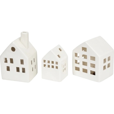 HOMESTYLING Dekorace keramické svítící domky sada 3 ks KO-DD1000520
