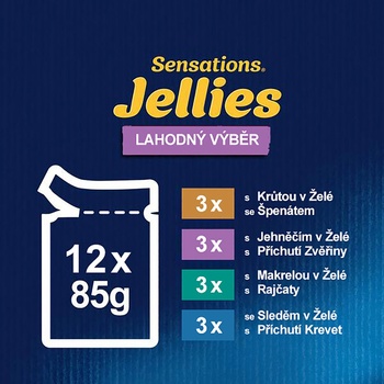 Felix Sensations Jellies jahňací makrela sleď a morčací 12 x 85 g