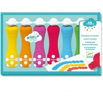 DJECO - Комплект измиващи се маркери с гъбичка - 6 цвята (DJ09002)