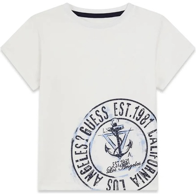 GUESS Бяла тениска за мини момче с кръгла тъмно синя щампа Guess