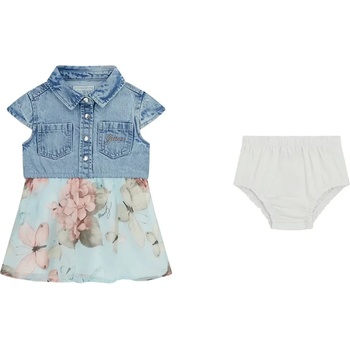 Guess Комбинирана рокля с къс ръкав за бебе момиче с деним и тюл с цветя Guess