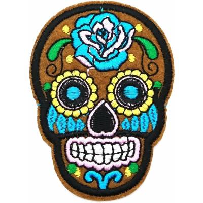 Nažehľovacia záplata - Mexická lebka - Día de Muertos - hnedá