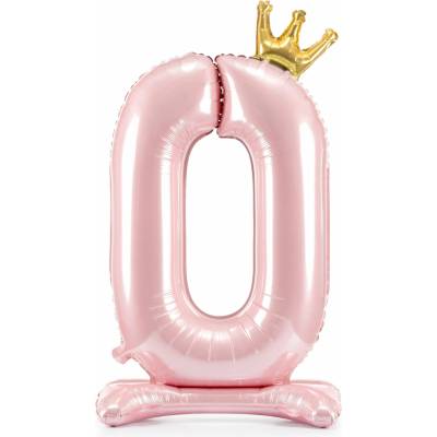 PartyDeco Stojaci fóliový balón číslo 0 84cm svetlo ružová