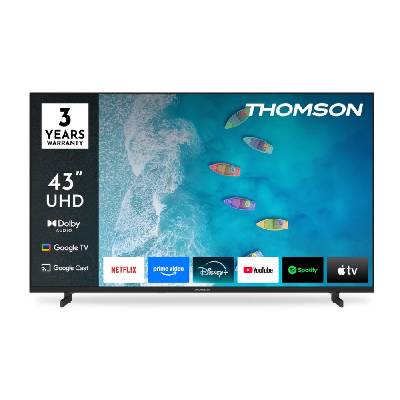 43 UHD Google TV; 3840 x 2160 (4K UHD) DLED 60 Hz Dolby Audio Google Cast DVB-T/T2/C/S/S2 HDR10 Wi-Fi Bluetooth LAN HDMI 3 (2.1) USB 2 (2.0) AV IN Hotel mode Side Feet Black (43UG4S15)
