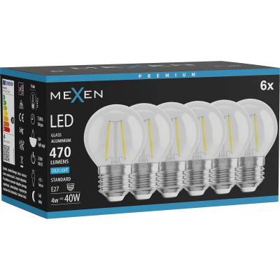 Mexen Vintis 6x LED нажежаема жичка крушка E27, G45, 4W, Студена - 6500K, 470 lm, прозрачна (L156-E27-0465-00x06)
