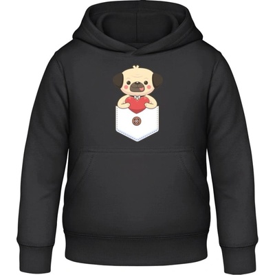 AWDis detská mikina s Kapucňu Dizajn pes a deti láska čierna