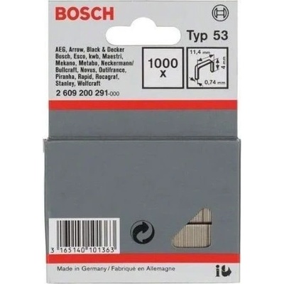 Sponky do sponkovaček Bosch PTK 3,6 LI, HT 8, HT 14 a HMT 53 - 4x11.4x0.74mm, 1000ks, typ 53 (2609200291)