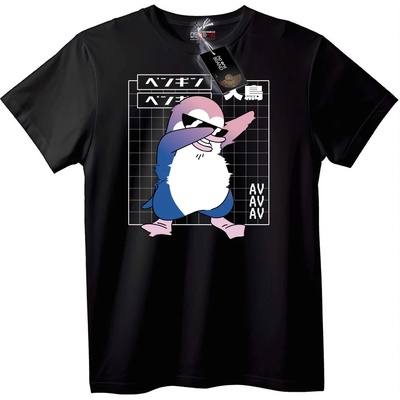 NOONEBRAND Тениска Готин Пингвин Аниме - 4XL, Black