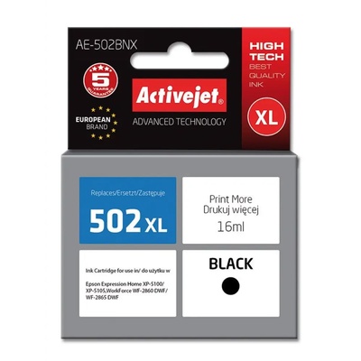 Compatible Мастило Activejet AE-502BNX (заместител за Epson 502XL W14010, Supreme, 16 ml, черно) (AE-502BNX)