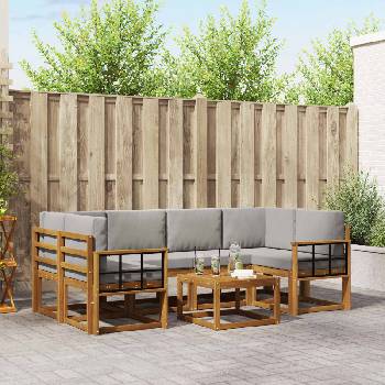 vidaXL Комплект дивани за открито 7 pcs Естествено и светло сиво (3366089)