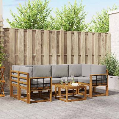 vidaXL Комплект дивани за открито 7 pcs Естествено и светло сиво (3366089)