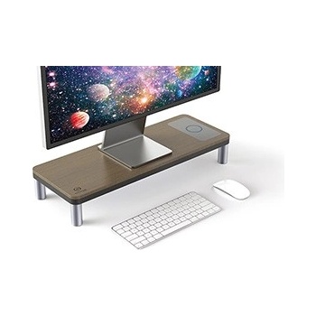 Powerton Podstavec pod monitor, dockovací stanice a bezdrátová nabíječka, prostor pro klávesnici, šedý + tmavý dřevodekor, ocel-plast, 20 k (WPEMS6-DOCK)