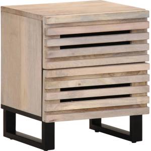 vidaXL Нощно шкафче, 40x34x46 см, избелено мангово дърво масив (377432)