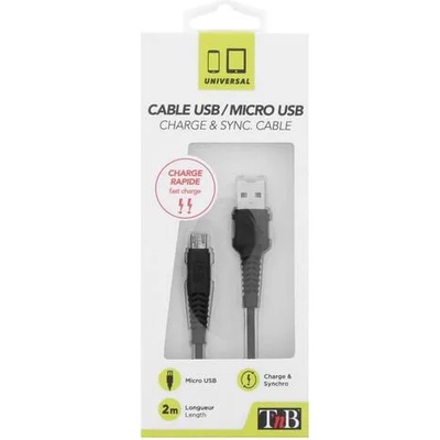 T'nB Кабел micro USB/USB A, 2 m, черен (CBMUSB2BK)
