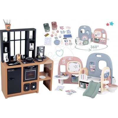Smoby Set kuchynka moderná Loft Industrial a domček pre bábiku Baby Care s 5 hernými miestnosťami
