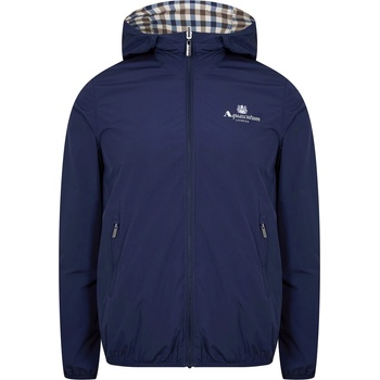 AQUASCUTUM Men's Reversible Check Hooded Long Sleeve Rain Anorak - BLUE