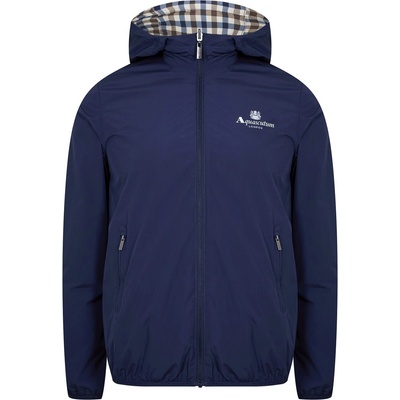 AQUASCUTUM Men's Reversible Check Hooded Long Sleeve Rain Anorak - BLUE