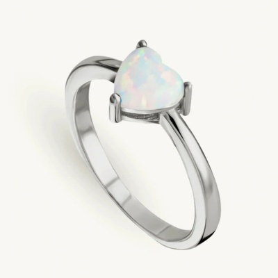 SilveAmo Stříbrný prsten Srdíčko se světle modrým opálem obvod KK2OPB1164 16