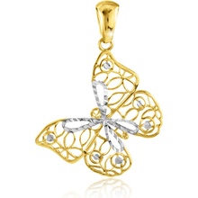 Gemmax Jewelry Zlatý přívěsek Motýl zdobený prořezávanými ornamenty GLPCN 28181