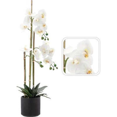Umělá orchidej bílá 77 cm v černém květináči, sada 2 ks