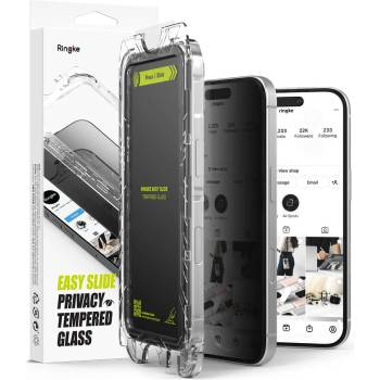 Ringke Privacy Easy Slide Tempered Glass 2 Pack - 2 броя калени стъклени защитни покрития с определен ъгъл на виждане за дисплея на iPhone 16 Plus, iPhone 15 Plus (прозрачен)