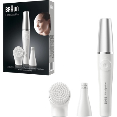 Braun Епилатор Facial, Braun FaceSpa Pro, SE910, 2 in 1, 10 пинсети, Таймер, Презареждащ, Бял/Сребрист (SE910)
