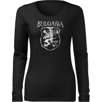 DRAGOWA Slim дамска тениска с дълъг ръкав Герб, черна (37454)