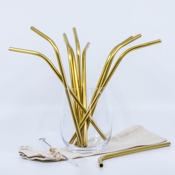 Lily & Glory Zlatá kovová slamka zahnutá SK.ZAH.ZL 1ks