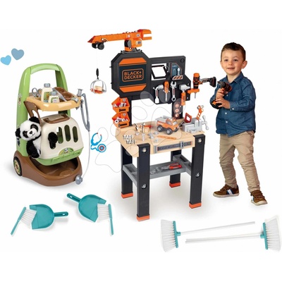 Smoby Pracovný stôl s funkčným žeriavom Black&Decker Bricolo Builder so stavebnicou auto a vŕtačkou a 94 doplnkov 117 cm výška SM360731
