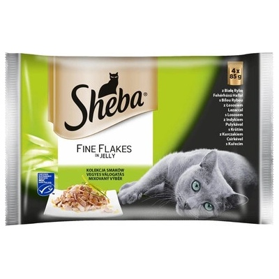Sheba Delicacy Fine Flakes v kouscích želé s lososem bílou rybou kuřecím krůtím 52 x 85 g