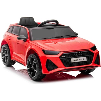 Beneo Elektrické autíčko Audi RS6 12V koženkové sedadlo 2,4 GHz diaľkové ovládanie USB Vstup LED svetlá 12V batéria mäkké EVA kolesá 2 X MOTOR červené ORIGINÁL licencia