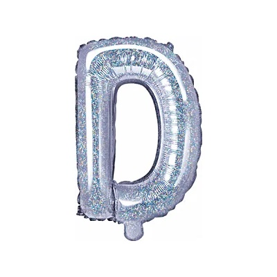 PartyDeco Балон от фолио Mini - Буква D 35см холографичен