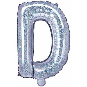 PartyDeco Балон от фолио Mini - Буква D 35см холографичен