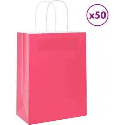 vidaXL Хартиени торбички 50 бр с дръжки розови 32x22x28 см (4101657)