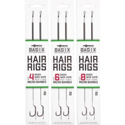 Korda Návazce Basix Hair Rigs Wide Gape Barbless vel.4 25lb