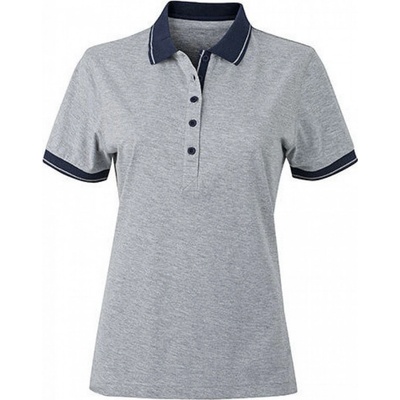 James & Nicholson dámská slim-fit polokošile s kontrastními lemy šedý melír modrá námořní