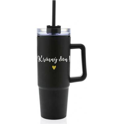 Giftie KRÁSNÝ DEN černý cestovní termohrnek s průhledným víčkem 900 ml