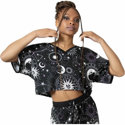 Killstar tričko Moonlight V Neck Crop Čierna