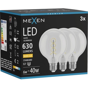 Mexen Vintis 3x LED филаментна спираловидна крушка E27, G95, 6W, Топла - 2700K, 630 lm, clear (L167-E27-0627-00x03)